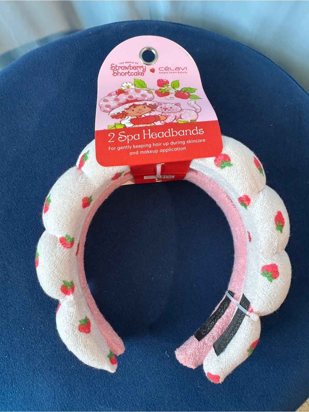 Celavi and Strawberry Shortcake Spa Headbands 2 Pink White Strawberry Print